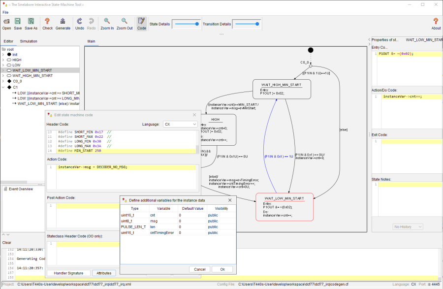 The pulse detection state machine was realized as a conditional state machine and runs in the IRQ context